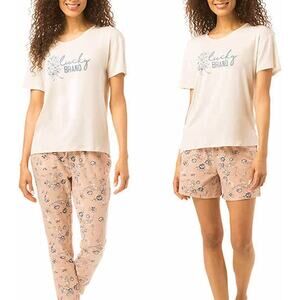 Lucky Brand Pajama Set Floral 3 Piece Shirt Short Jogger Women Pink Large Lounge